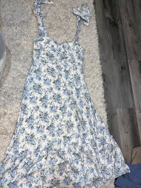 Blue Floral Maxi Dress with Tie Straps